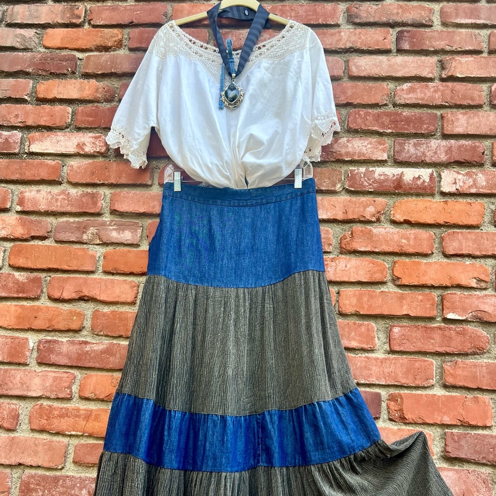 Young Threads Boho Prairie Skirt Soft Tiered Denim - Picture 6 of 6